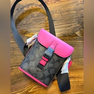 Coach Track Small Pink and Black Signature Crossbody Bag